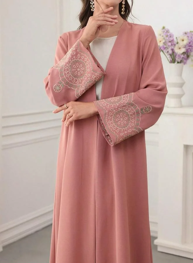 Take Two  Dark Pink Embroidered Open Front Abaya for Women | Best Price UAE