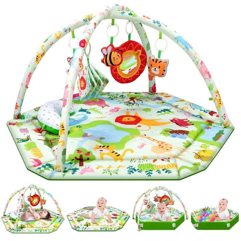 lulunemo Baby Play MatTummy Time Mat with 6 Detachable ToysActivity Gym for Visual Auditory Motor DevelopmentWashable Baby Activity Mat for 012 Month InfantsAnimal Theme - Image 2