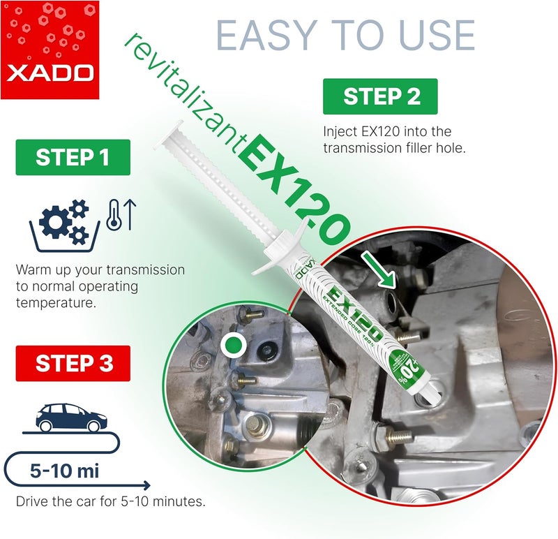 زادو EX120 منشط لناقل الحركة اليدوي – علب التروس ذات النقل اليدوي، علب النقل والتفاضلات (محقنة 8 مل) – مادة معدلة للاحتكاك ومضادة للتحول الصعب - Image 3