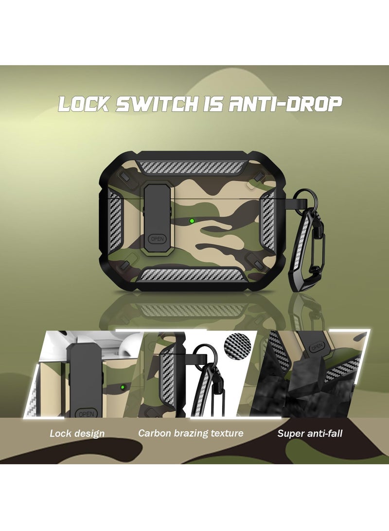 AirPods Pro 2Gen/1st Gen Case with hook, Military Hard Protective Armor with Lock, for AirPod pro 2 Charging Case (2023/2022/2019, 2nd Gen/1st Gen) (Black Camou)  - Image 2