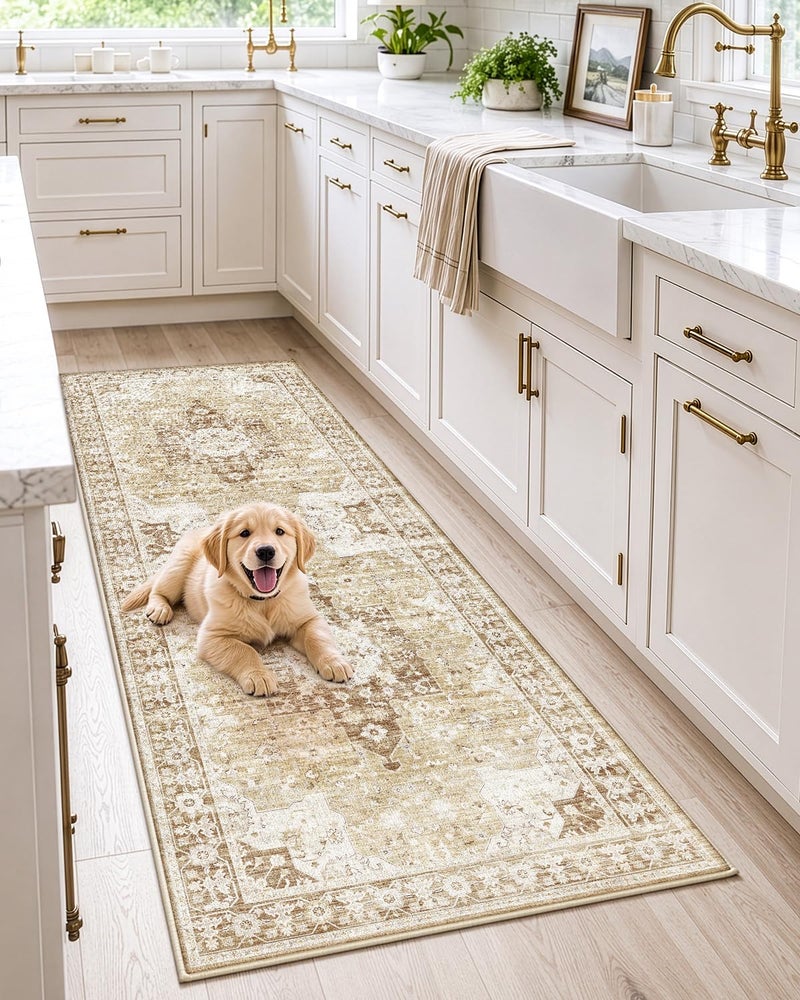 DEXI Carpet Living Room Washable Runner Rug, 90x210 cm Beige - Image 4