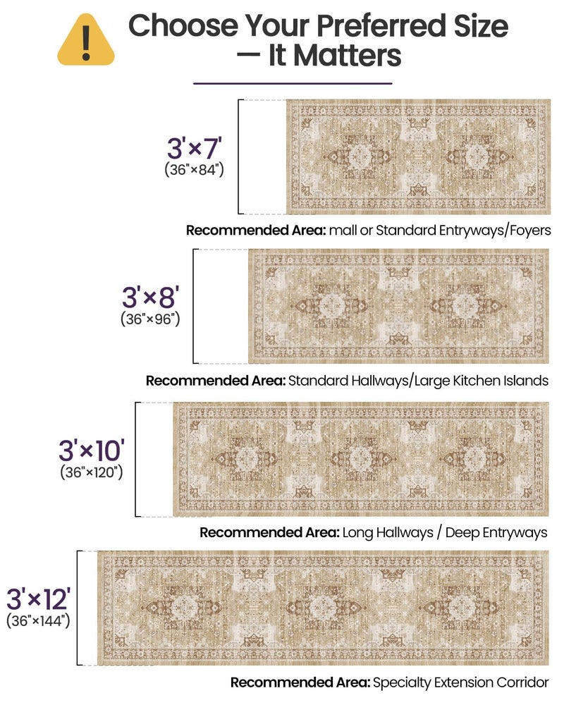 DEXI Carpet Living Room Washable Runner Rug, 90x210 cm Beige - Image 2
