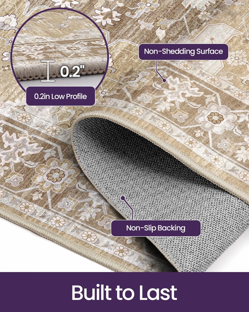 DEXI Carpet Living Room Washable Runner Rug, 90x210 cm Beige - Image 3