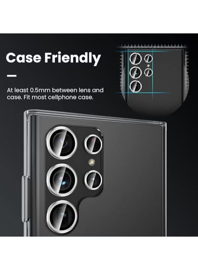 (3+2PCS) for Samsung Galaxy S24 Ultra 5G Camera Lens Protector, 9H Tempered Glass Camera Cover Screen Protector Metal Individual Ring 【Installation Tray】【Removal tool】【Case Friendly】- Silver - Image 4