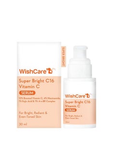 Super Bright C16 Vitamin C Face Serum - 10% Vitamin C, 4% Niacinamide, 1% Kojic Acid, 0.5% Ferulic Acid, Licorice & 4-N-Br - For Pigmentation & Dark Spots 30Ml