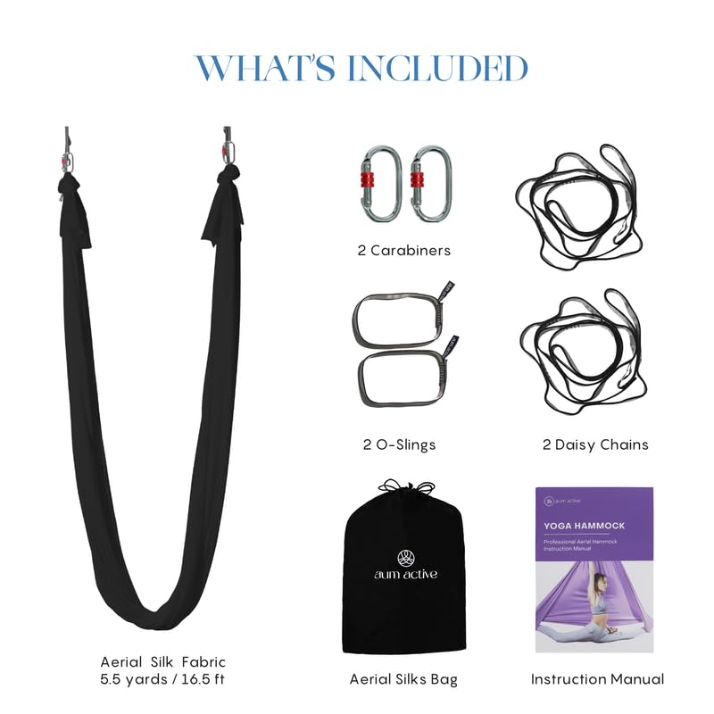 aum active Aerial Silk Yoga Hammock & Swing for Home 5.5 Yards, Inversion Exercises, Starter Kit for All Levels - Durable with Extension Straps, Carabiners, and Pose Guide - Image 2