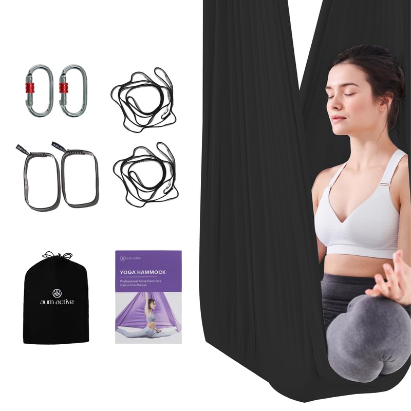 aum active Aerial Silk Yoga Hammock & Swing for Home 5.5 Yards, Inversion Exercises, Starter Kit for All Levels - Durable with Extension Straps, Carabiners, and Pose Guide - Image 1