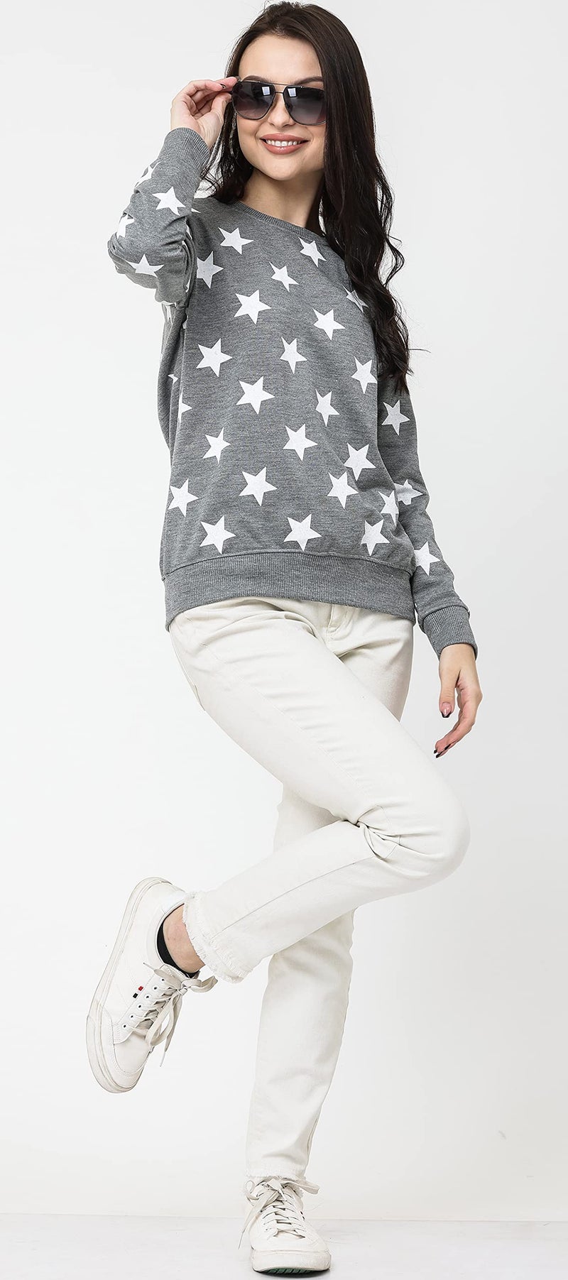 LEOTUDE Women's Loopknit Round Neck Regular Full Sleeve Printed Sweatshirt for Womens (05_Stargryy_P_Grey_2XL) - Image 4