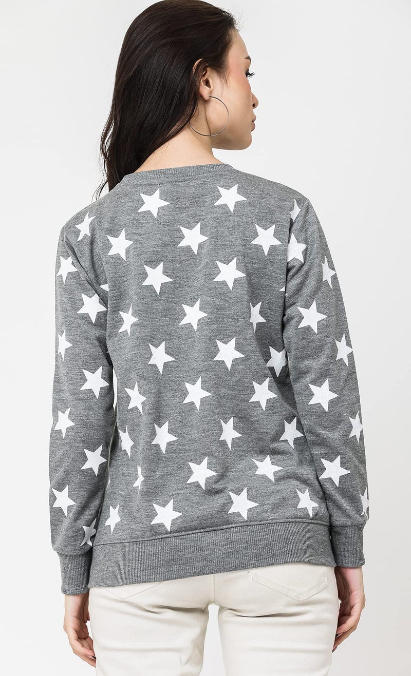 LEOTUDE Women's Loopknit Round Neck Regular Full Sleeve Printed Sweatshirt for Womens (05_Stargryy_P_Grey_2XL) - Image 5