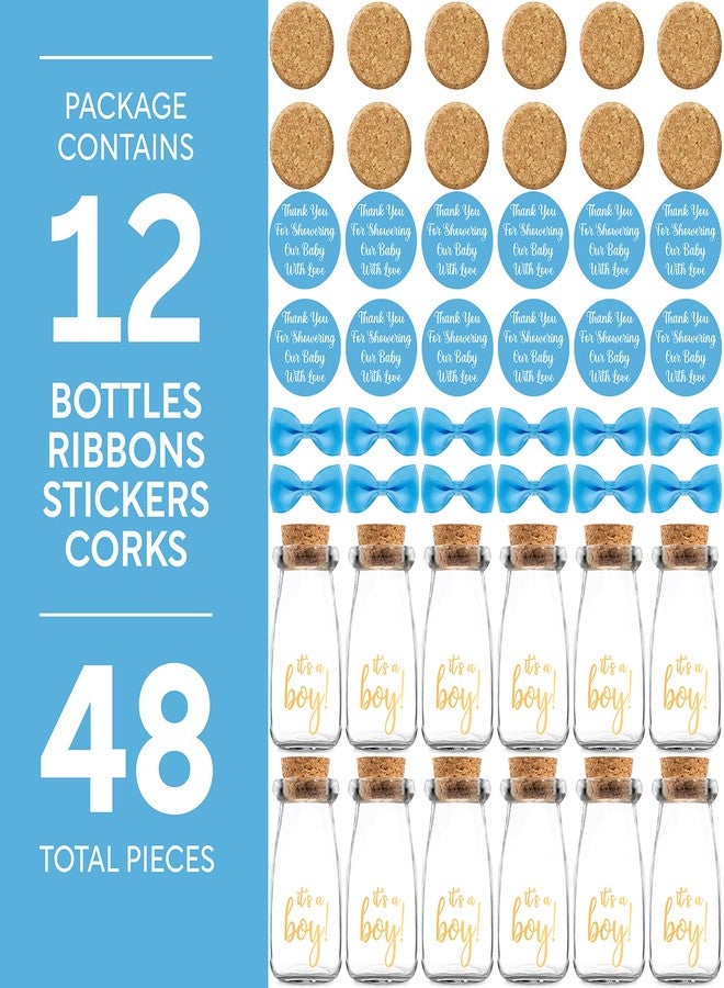 Ethisa Vintage 12 Pack It's a Boy Milk Glass Bottles with Ribbons and Stickers - Classy Baby Shower Favors for Guests and Table Centerpieces - Gender Reveal Boy Decorations - Baby Shower Candy Jar - Image 5