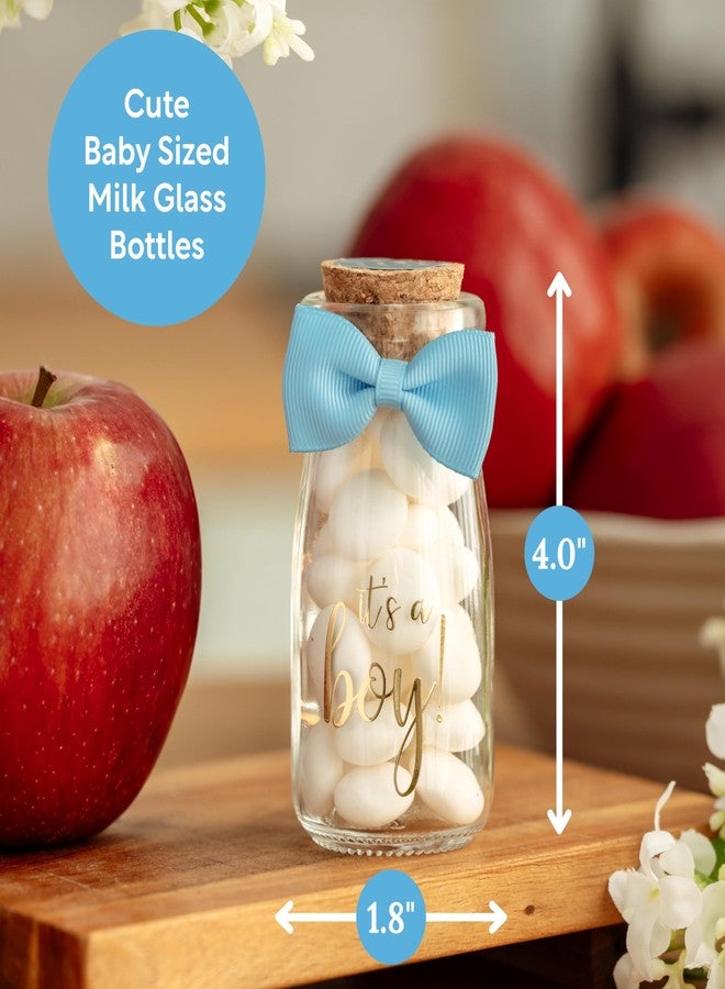 Ethisa Vintage 12 Pack It's a Boy Milk Glass Bottles with Ribbons and Stickers - Classy Baby Shower Favors for Guests and Table Centerpieces - Gender Reveal Boy Decorations - Baby Shower Candy Jar - Image 2
