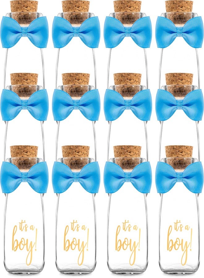 Ethisa Vintage 12 Pack It's a Boy Milk Glass Bottles with Ribbons and Stickers - Classy Baby Shower Favors for Guests and Table Centerpieces - Gender Reveal Boy Decorations - Baby Shower Candy Jar - Image 1