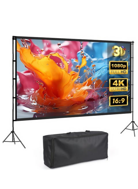 120 inch 16:9 Outdoor and Indoor Portable Projector Screen with 2.6M High Tripod Stands