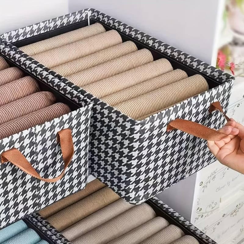 OTIPORTER Closet Clothes Organizer with Handle Fabric Storage Box with Steel Frame Stackable Shelf Storage Baskets Foldable Wardrobe Storage Box for Clothes Jeans Sarees Toys 402721CMPACK OF 2 - Image 1