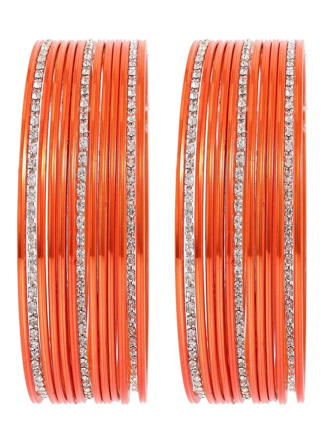 ZULKA Non-Precious Metal Base Metal with Zircon Gemstone Studded worked Glossy Finished Bangle Set For Women and Girls, (Orange_2.8 Inches), Pack Of 26 Bangle Set - Image 2