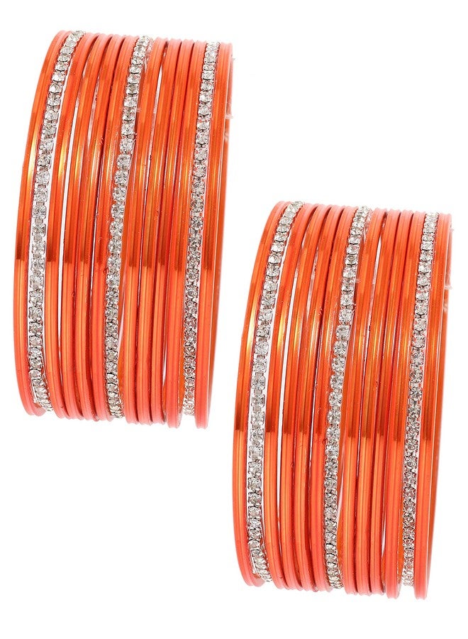 ZULKA Non-Precious Metal Base Metal with Zircon Gemstone Studded worked Glossy Finished Bangle Set For Women and Girls, (Orange_2.8 Inches), Pack Of 26 Bangle Set - Image 3