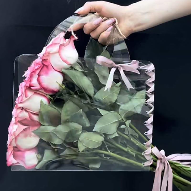 klarako 1 Pc Transparent Flower Box With Handle Portable Flower Packing Bags Gift Contatiner Handbag Wedding Rose Wrapping Party Gift Box - Image 5