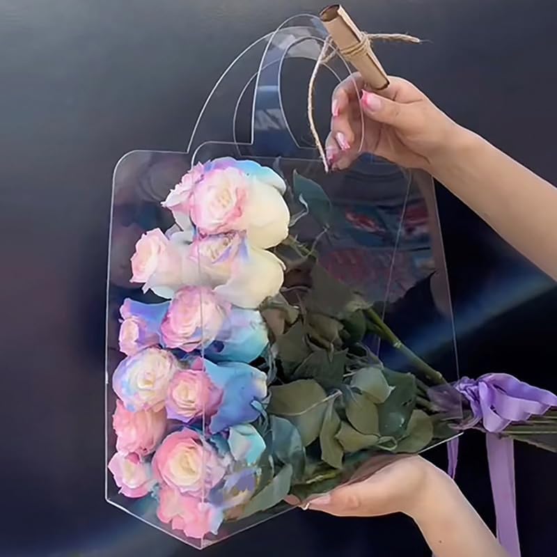 klarako 1 Pc Transparent Flower Box With Handle Portable Flower Packing Bags Gift Contatiner Handbag Wedding Rose Wrapping Party Gift Box - Image 1
