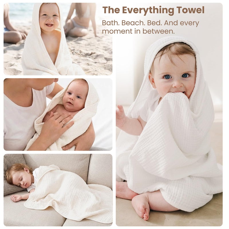 Konssy 2-Pack Muslin Hooded Baby Towels, 100% Cotton, Ultra-Soft & Absorbent Baby Bath Towels with Hood for Newborn & Infant (Taupe,Soft Blooms,32" x 32") - Image 5