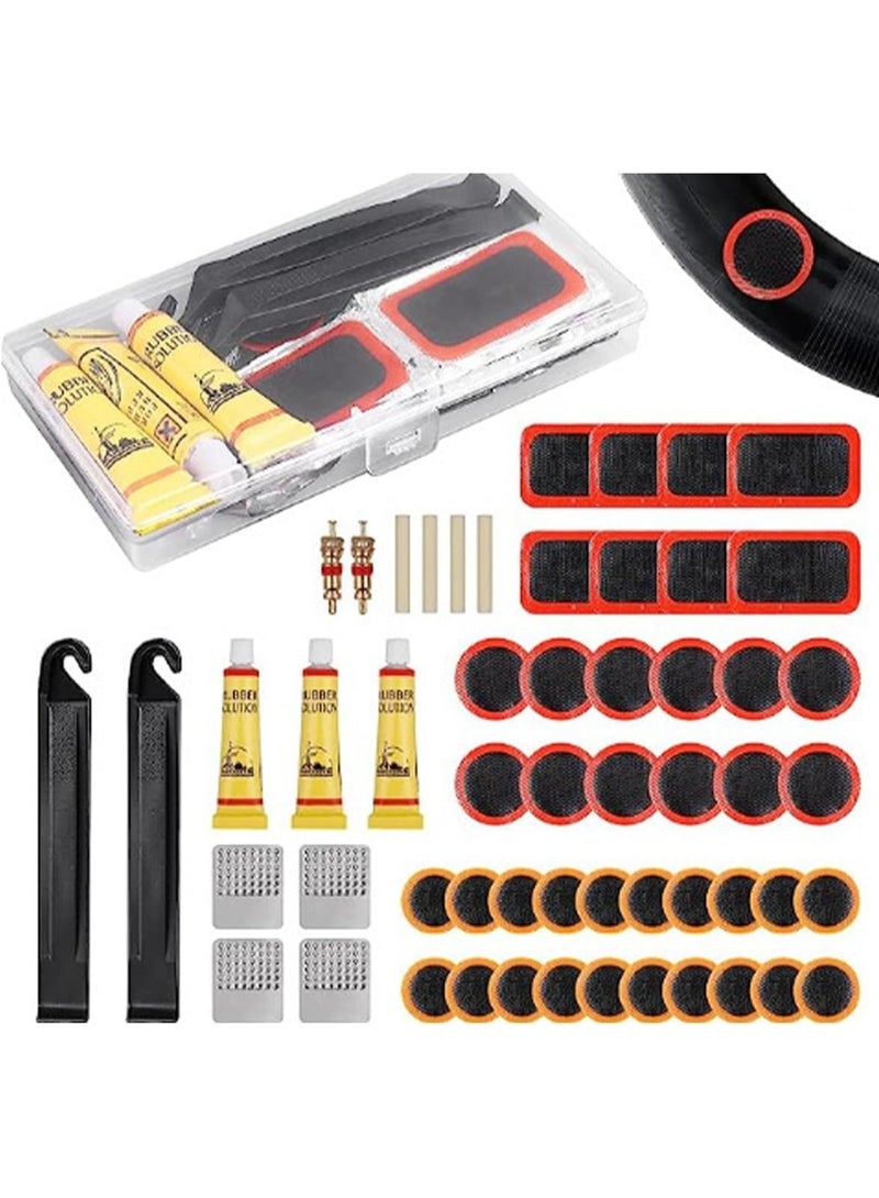 YelaJoy Puncture Bike Tire Repair Kit, 40 pcs Tire Patches and 4pcs Metal Rasps, 3 Tyre sealant，2 Valve，2 Crowbar，4 Rubber tube，Bicycle Tire Repair Kit, Practical Bike Tire Patch Kit Road Bike Tire Patch Tool Easy & Quick Repair for Bicycles(55pcs) - Image 1