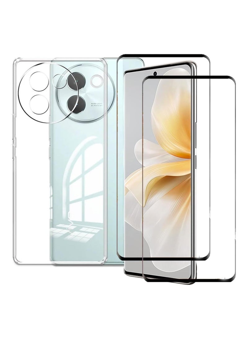 general 1+2-piece set compatible with Vivo V30e 5G protective case and (2 pieces) screen protector tempered glass protective film soft TPU transparent protective case - Image 1