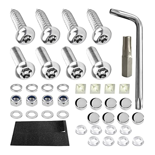 YALOK Anti Theft License Plate Screws Kits- Rustproof Stainless Steel Car Tag Plate Mounting Hardware, M6 (1/4") Tamper Proof Fastener Nut, Caps Cover for Front Rear Frame Holder Mounting（AT-Silver/8） - Image 1