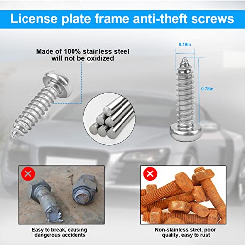 YALOK Anti Theft License Plate Screws Kits- Rustproof Stainless Steel Car Tag Plate Mounting Hardware, M6 (1/4") Tamper Proof Fastener Nut, Caps Cover for Front Rear Frame Holder Mounting（AT-Silver/8） - Image 3