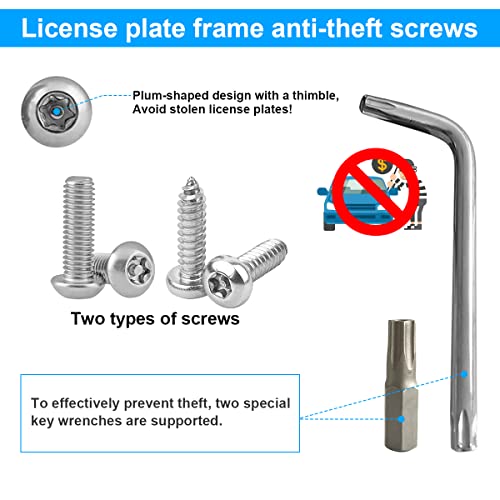 YALOK Anti Theft License Plate Screws Kits- Rustproof Stainless Steel Car Tag Plate Mounting Hardware, M6 (1/4") Tamper Proof Fastener Nut, Caps Cover for Front Rear Frame Holder Mounting（AT-Silver/8） - Image 2