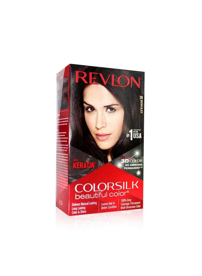 Revlon لون شعر دائم كولور سيلك للنساء بني أسود | غني بالكيراتين | لون طبيعي يدوم طويلاً مع تقنية جل اللون ثلاثي الأبعاد | تغطية 100% للشيب في 5 دقائق | خالي من الأمونيا - Image 1