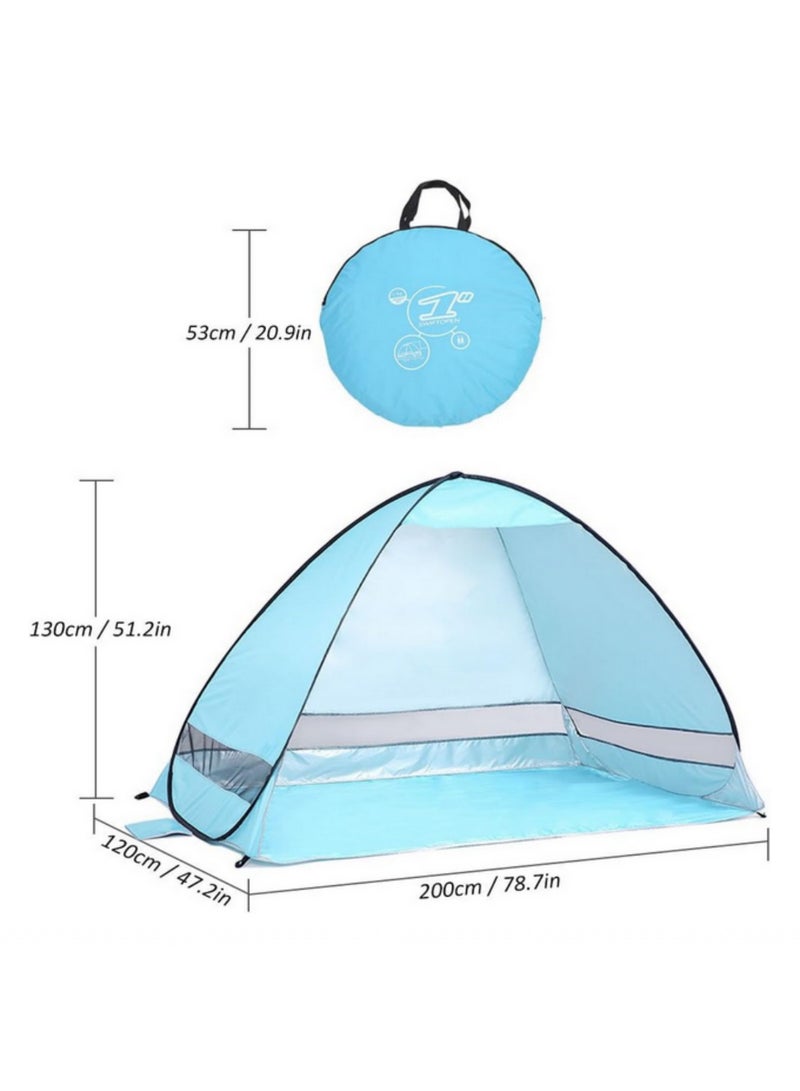 مظلة الشاطئ الفورية المنبثقة للحماية من الأشعة فوق البنفسجية والماء، مطلية بالفضة، بتصميم شبكي ثلاثي الجوانب، لحمل 2-3 أشخاص، للسفر المخيمات النزهات المشي الرحلات الخارجية المدمجة والمحمولة. - Image 2