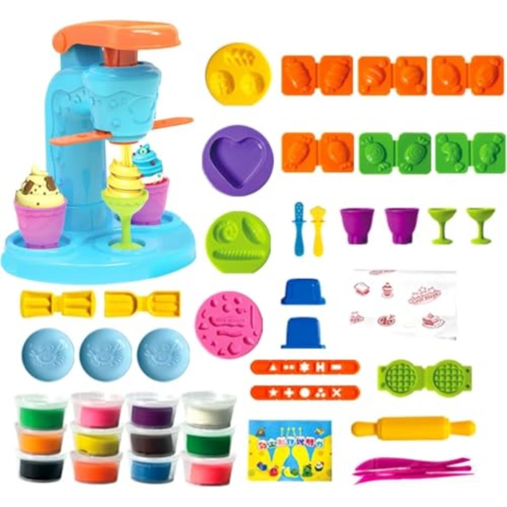 45 Pcs Ice Cream Playdough Set - Non-Toxic Modeling Clay with Tools and Accessories, Creative Pretend Play Kit for Toddlers Boys Girls Ages 3+, Educational Birthday Christmas Gift