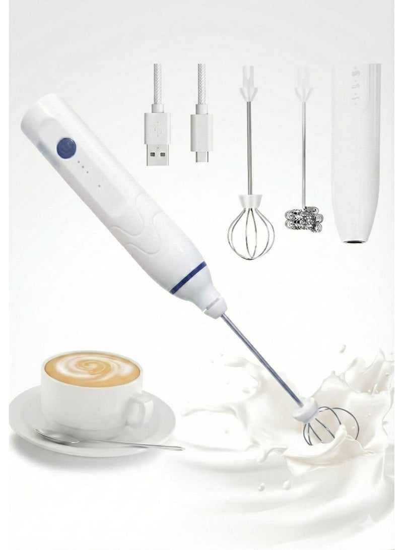 Milk Frother Handheld & Electric Whisk - USB Rechargeable Foam Maker with 3 Adjustable Speeds & 2 Stainless Steel Heads for Coffee, Cappuccino, Latte & Eggs - Image 1