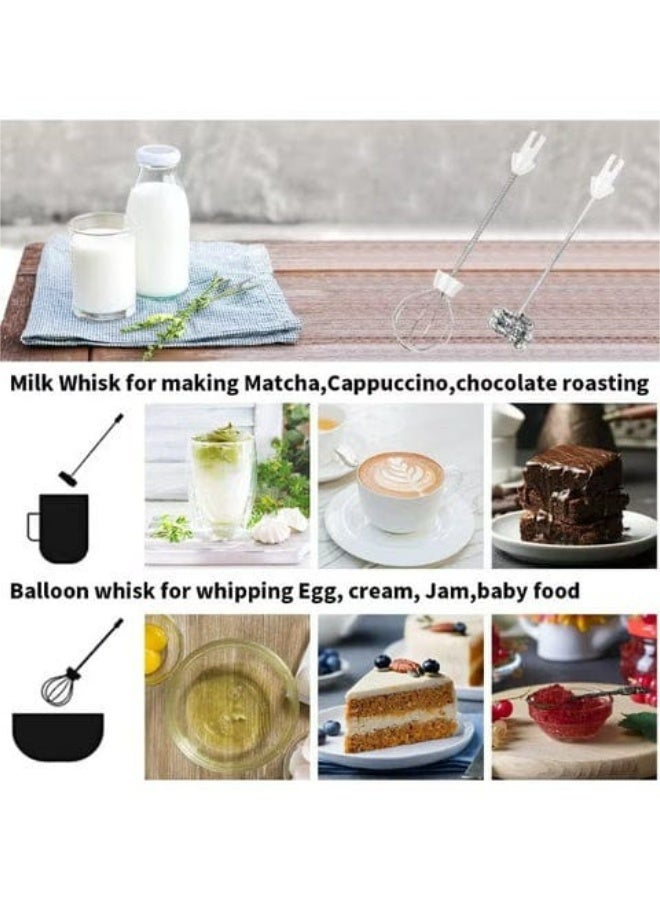 Milk Frother Handheld & Electric Whisk - USB Rechargeable Foam Maker with 3 Adjustable Speeds & 2 Stainless Steel Heads for Coffee, Cappuccino, Latte & Eggs - Image 2