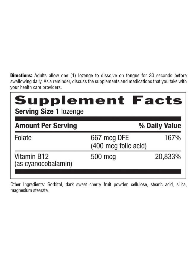 Country Life Vitamin B 12 500 Mcg With Folic Acid (Sublingual Lozenges) 100 Count  - Image 3