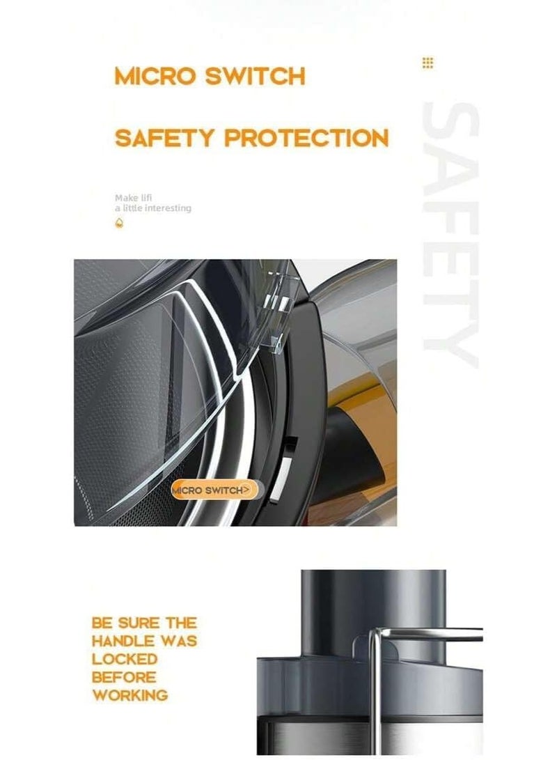 MUNTAQI آلة عصر العصير – عصارة مركزية من الفولاذ المقاوم للصدأ للفواكه والخضروات الكاملة، عصارة كهربائية عالية القوة مع فتحة تغذية واسعة، سرعتين، سهلة التنظيف، صانع عصير للمشروبات الصحية - Image 3