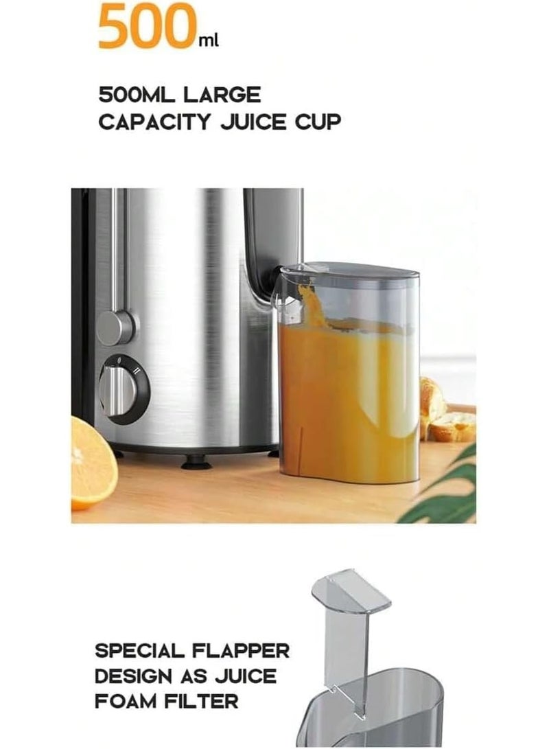 MUNTAQI آلة عصر العصير – عصارة مركزية من الفولاذ المقاوم للصدأ للفواكه والخضروات الكاملة، عصارة كهربائية عالية القوة مع فتحة تغذية واسعة، سرعتين، سهلة التنظيف، صانع عصير للمشروبات الصحية - Image 2