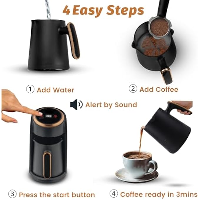 يو-هومي ماكينة صنع القهوة التركية مصنوعة من مواد عالية الجودة، طلاء غير لاصق، تحضير سريع، مثالية للقهوة التركية واليونانية والعربية، من 1 إلى 5 أكواب، ماكينة صنع القهوة التركية المحمولة للسفر - Image 5