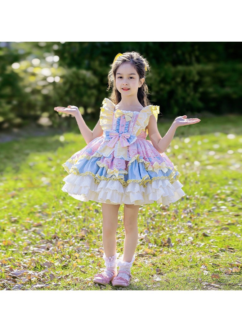 Loquat Girl's Cartoon Lolita Fluffy Sleeveless Dress Blue/White/Pink  - Image 1