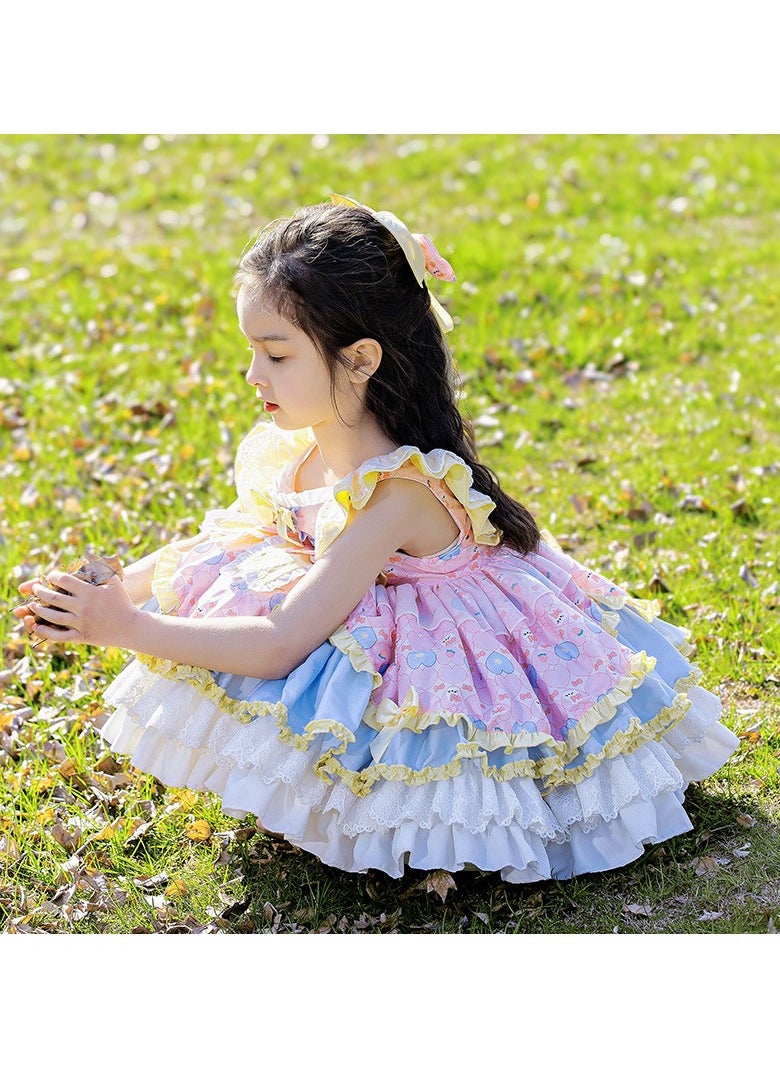 Loquat Girl's Cartoon Lolita Fluffy Sleeveless Dress Blue/White/Pink  - Image 2