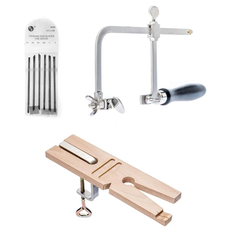 SE 3in1 Professional Jewelers Saw Set Saw Frame 144 Blades and VSlot Bench Pin with Clamp Versatile Tools for Precise Jewelry Making - Image 2