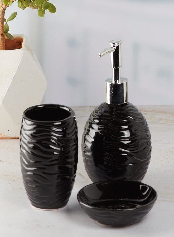 Kookee Ceramic Bathroom Set – Stylish 3 Piece Bath Accessories Kit with Liquid Handwash Soap Dispenser, Toothbrush Holder & Soap Dish – Modern & Designer Decor for Home & Guest Bathrooms,Black (9614) - Image 4