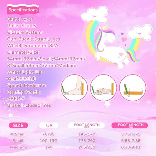 Nattork Girls Roller Skates for Little Kids Toddler Ages 5-8 4 5 6 7, 4 Size Adjustable Rainbow Unicorn Quad Skates with All Light Up Wheels - Best Birthday Gift for Outdoor Sports - Image 5