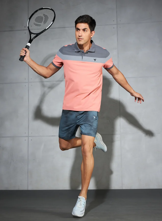 Technosport Color Block Short Sleeve Pique Slim Fit Polo T-Shirt
