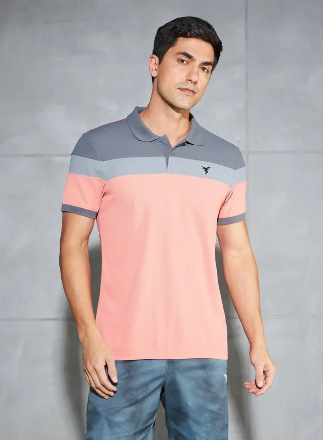 Technosport Color Block Short Sleeve Pique Slim Fit Polo T-Shirt