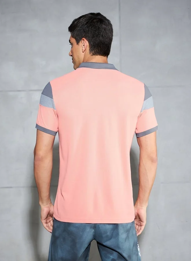 Technosport Color Block Short Sleeve Pique Slim Fit Polo T-Shirt