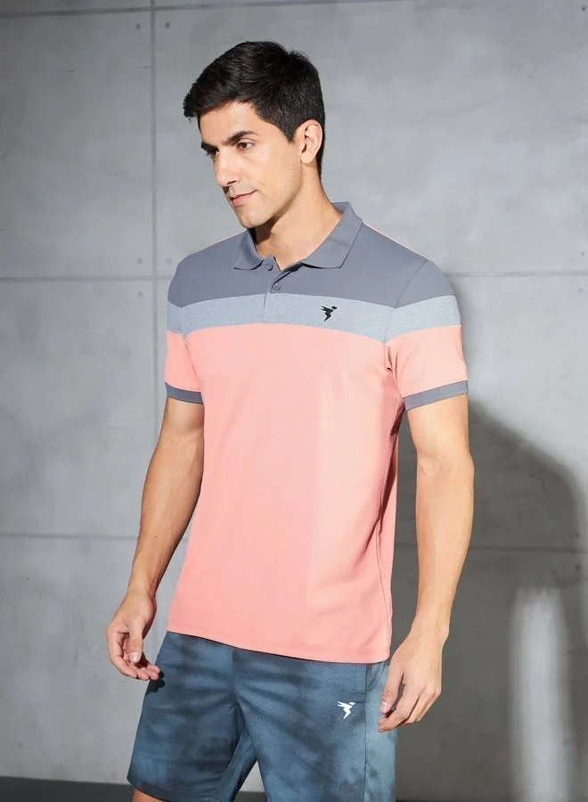 Technosport Color Block Short Sleeve Pique Slim Fit Polo T-Shirt