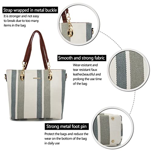 2E-youth Designer Purses and Handbags for Women Satchel Shoulder Bag Tote Top Handle Bag (0A-stripe-grey) - Image 5