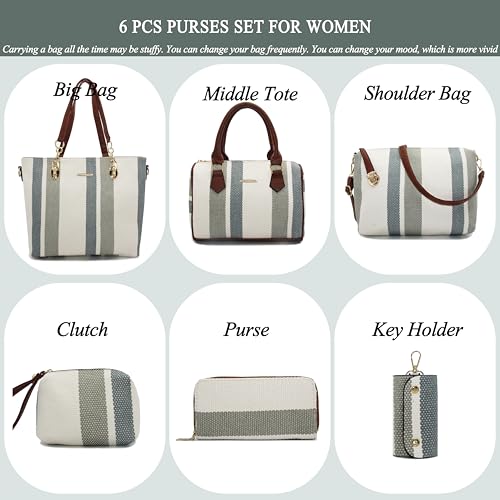 2E-youth Designer Purses and Handbags for Women Satchel Shoulder Bag Tote Top Handle Bag (0A-stripe-grey) - Image 2