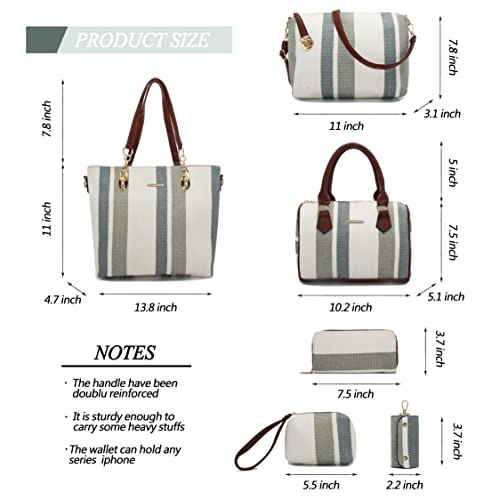 2E-youth Designer Purses and Handbags for Women Satchel Shoulder Bag Tote Top Handle Bag (0A-stripe-grey) - Image 3