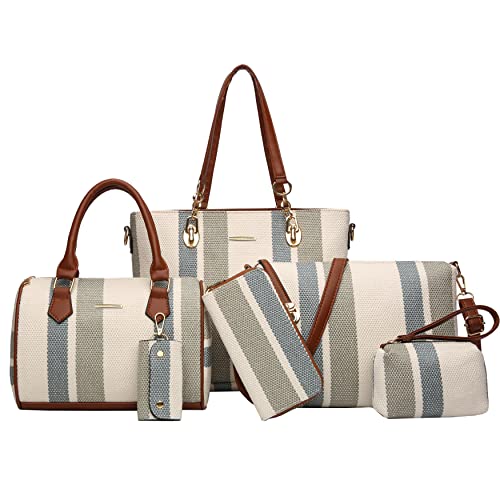 2E-youth Designer Purses and Handbags for Women Satchel Shoulder Bag Tote Top Handle Bag (0A-stripe-grey) - Image 1